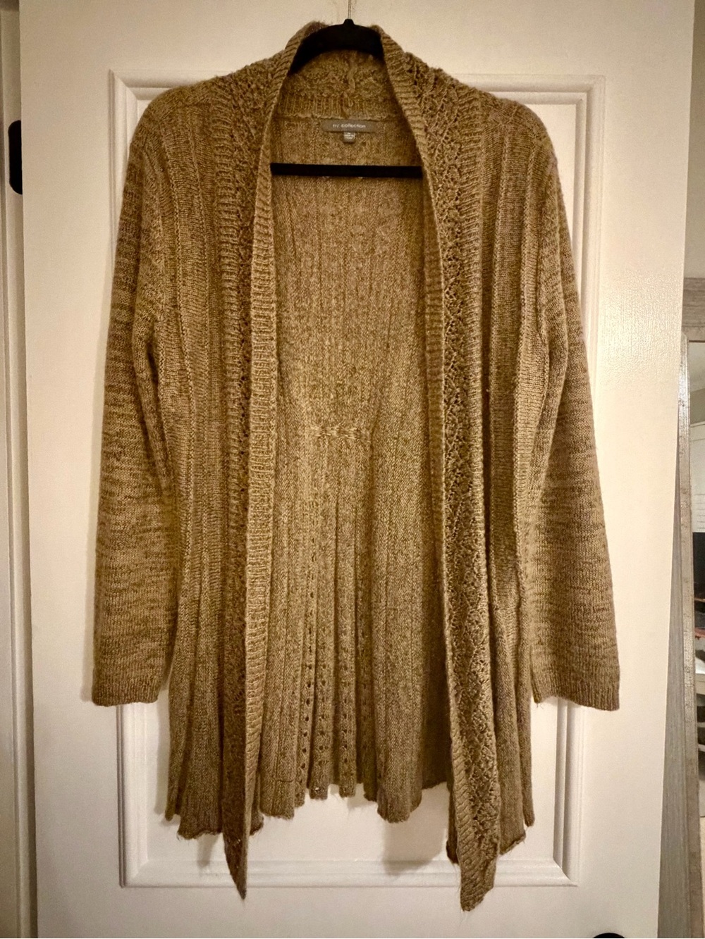 NY Collection Open-Front Knit Cardigan in Tan